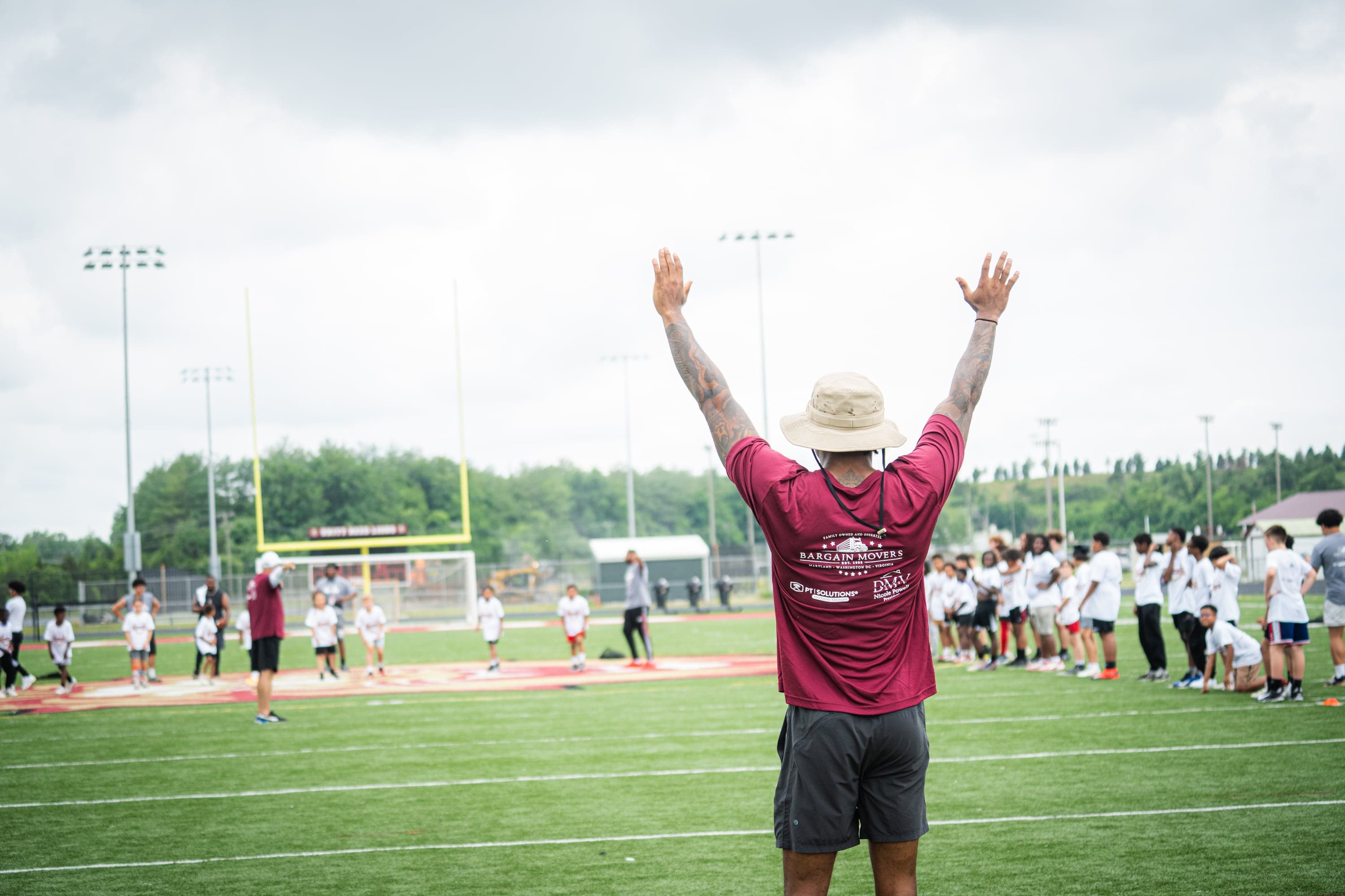 Football athlete preparing for a play